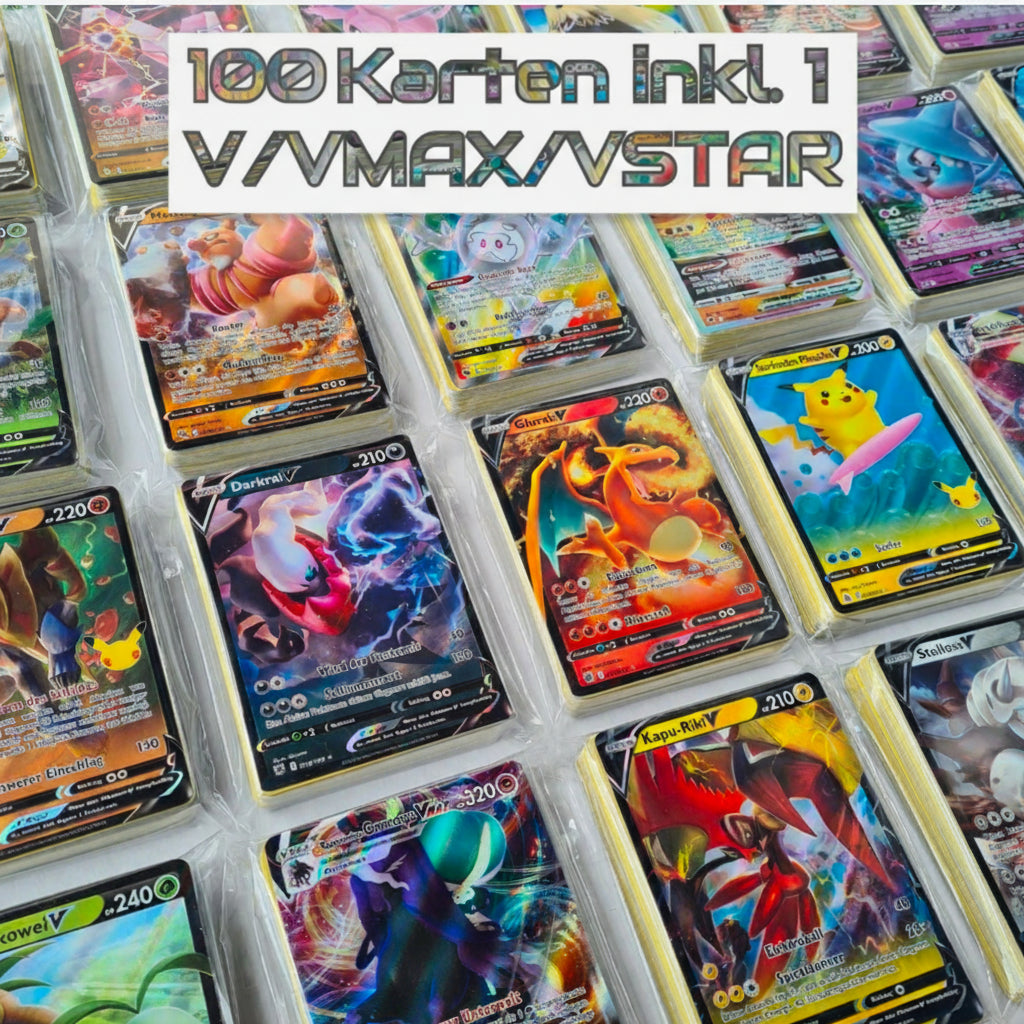 100 Pokemon Karten mit Holos + 1 seltene V/VMAX oder GX ! Deutsch / Original