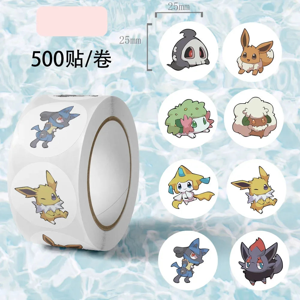 500 Aufkleber auf Rolle – Kawaii Pokémon-Sticker mit Pokemon-Motiven, DIY-Deko für Laptop, Kinder, Pokemon-Fans, Belohnung & Geschenk für Mädchen