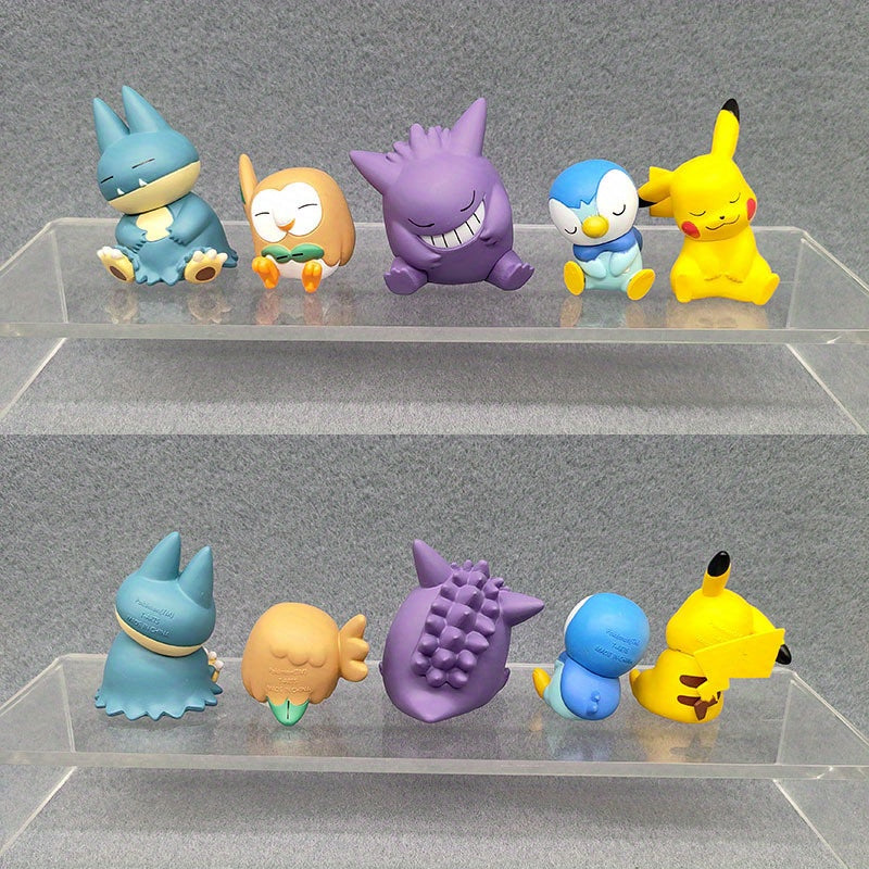 5pcs Takara Tomy Pokemon Mystery Box Set - Pikachu, Gengar, Rowlet & Snorlax Figurines - Mixed Colors, Durable PVC Material