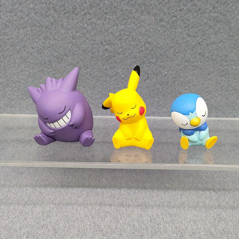 5pcs Takara Tomy Pokemon Mystery Box Set - Pikachu, Gengar, Rowlet & Snorlax Figurines - Mixed Colors, Durable PVC Material