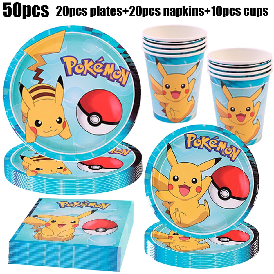 Pokémon Geburtstagsdeko Set – Papiergeschirr mit Pikachu: Teller, Becher, Servietten, Tischdecke & Partyzubehör für Kindergeburtstage