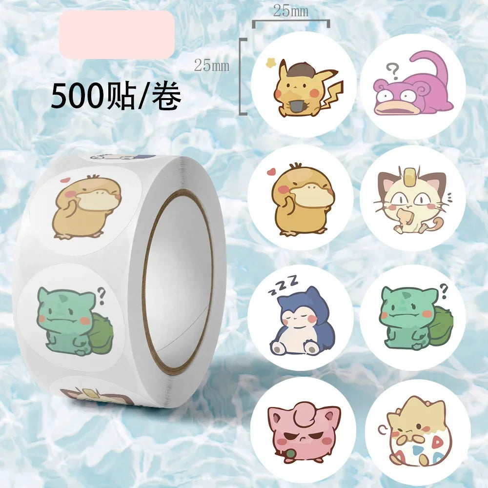500 Aufkleber auf Rolle – Kawaii Pokémon-Sticker mit Pokemon-Motiven, DIY-Deko für Laptop, Kinder, Pokemon-Fans, Belohnung & Geschenk für Mädchen