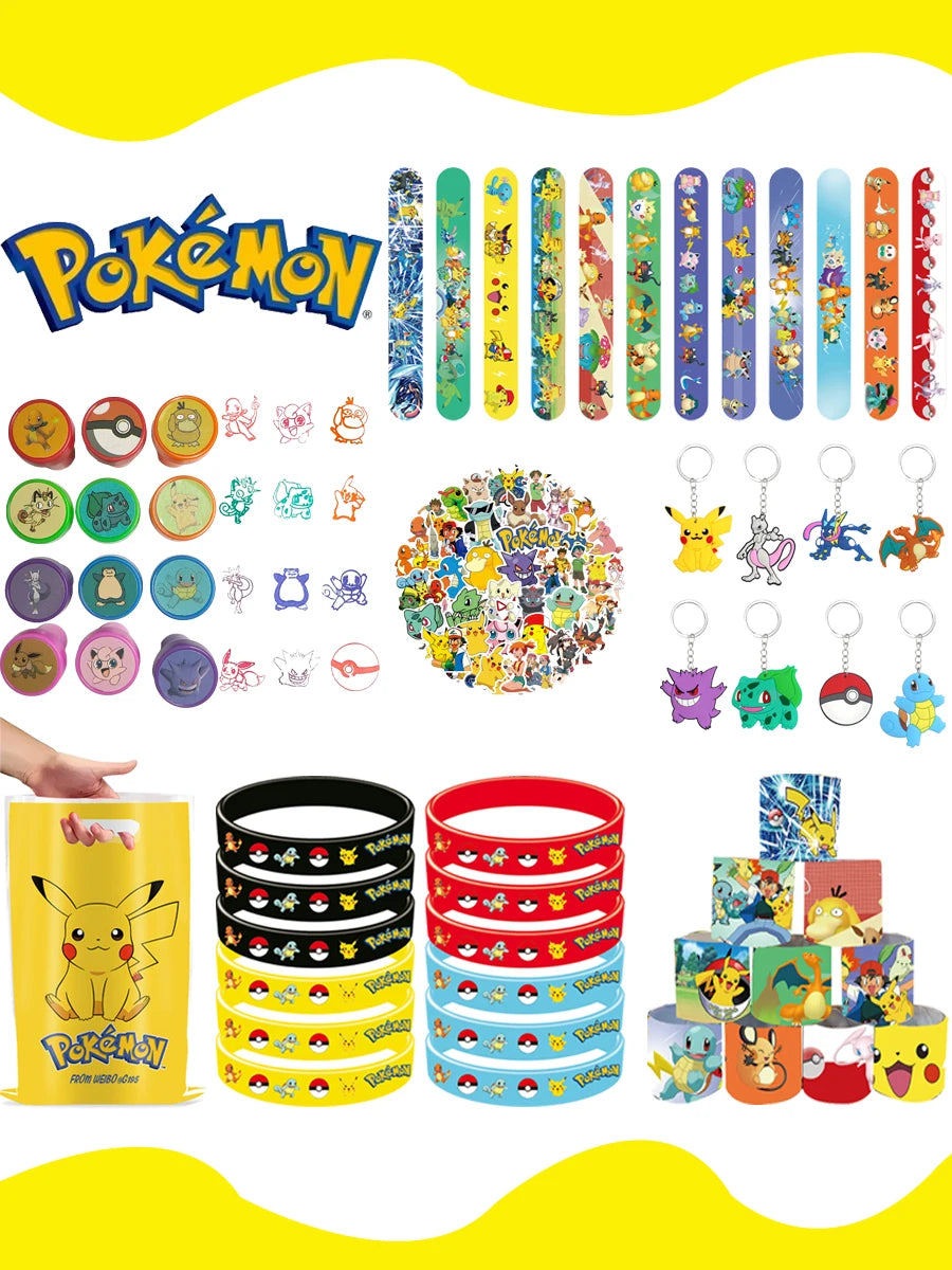 Pokemon-Geburtstagsparty-Geschenke, Armband-Aufkleber, Geschenktüte, Schlüsselanhänger, kleine Geschenke für Jungen und Mädchen