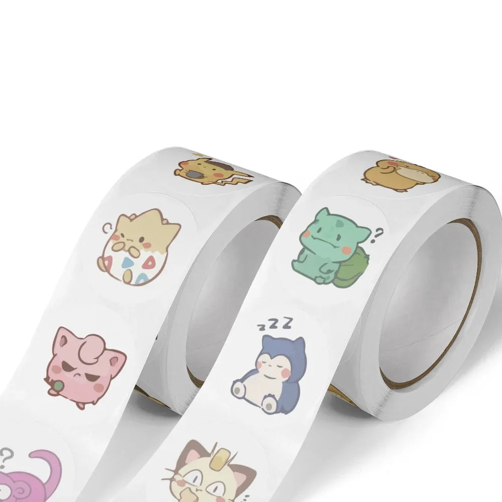 500 Aufkleber auf Rolle – Kawaii Pokémon-Sticker mit Pokemon-Motiven, DIY-Deko für Laptop, Kinder, Pokemon-Fans, Belohnung & Geschenk für Mädchen