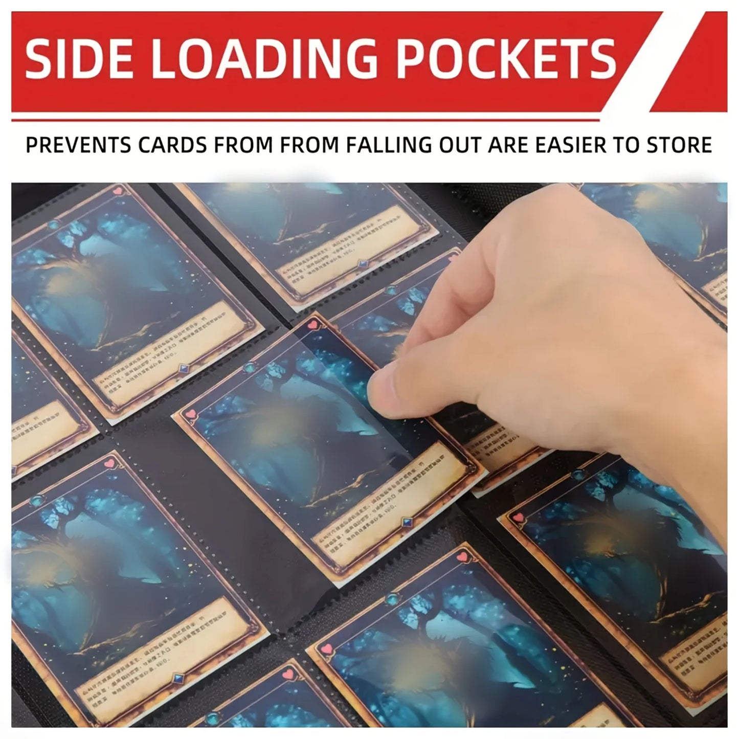 Sammelkartenordner mit 9 Fächern für 360-Karten, schlankes, seitlich geladertes Kartenalbum, stabiler Kartensammelordner für TCG, MTG, Yugioh