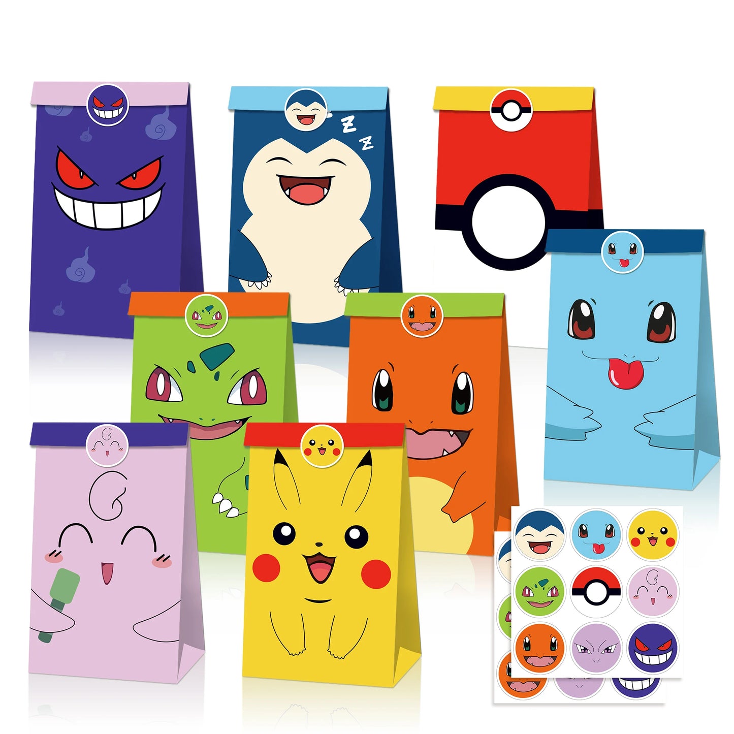 Pokemon-Geburtstagsparty-Geschenke, Armband-Aufkleber, Geschenktüte, Schlüsselanhänger, kleine Geschenke für Jungen und Mädchen