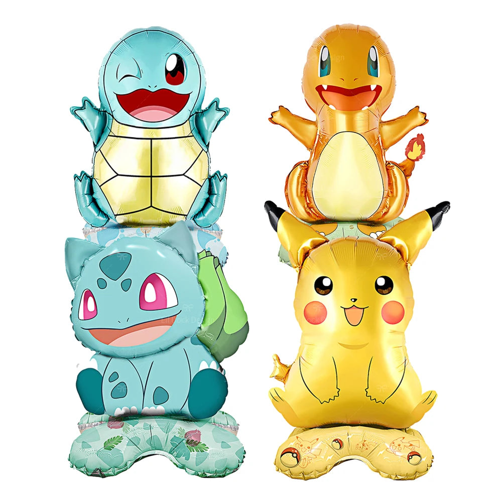 Pokémon Ballon Set (4 Stück) – Stehende Folienfiguren Pikachu, Schiggy & Bisasam – Deko für Kindergeburtstag & Party