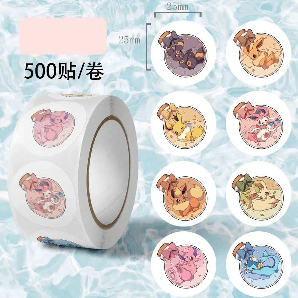 500 Aufkleber auf Rolle – Kawaii Pokémon-Sticker mit Pokemon-Motiven, DIY-Deko für Laptop, Kinder, Pokemon-Fans, Belohnung & Geschenk für Mädchen