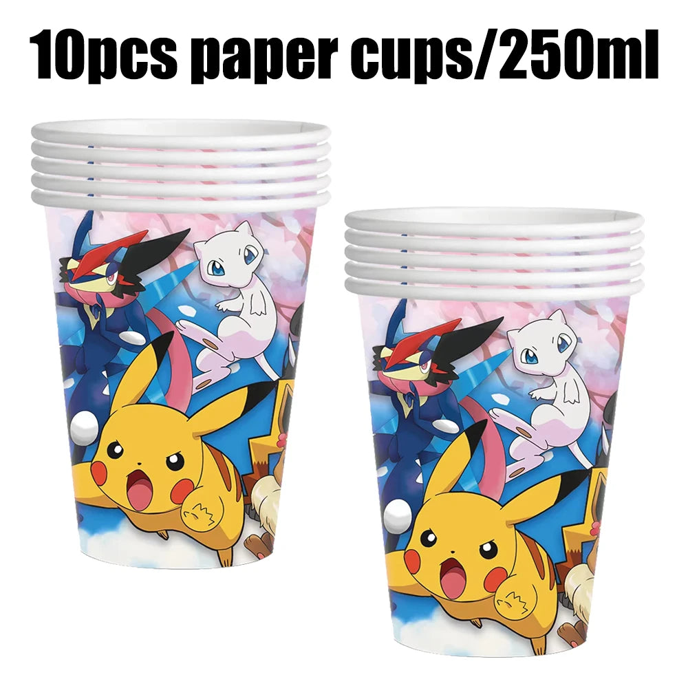 Pokémon Geburtstagsdeko Set – Papiergeschirr mit Pikachu: Teller, Becher, Servietten, Tischdecke & Partyzubehör für Kindergeburtstage