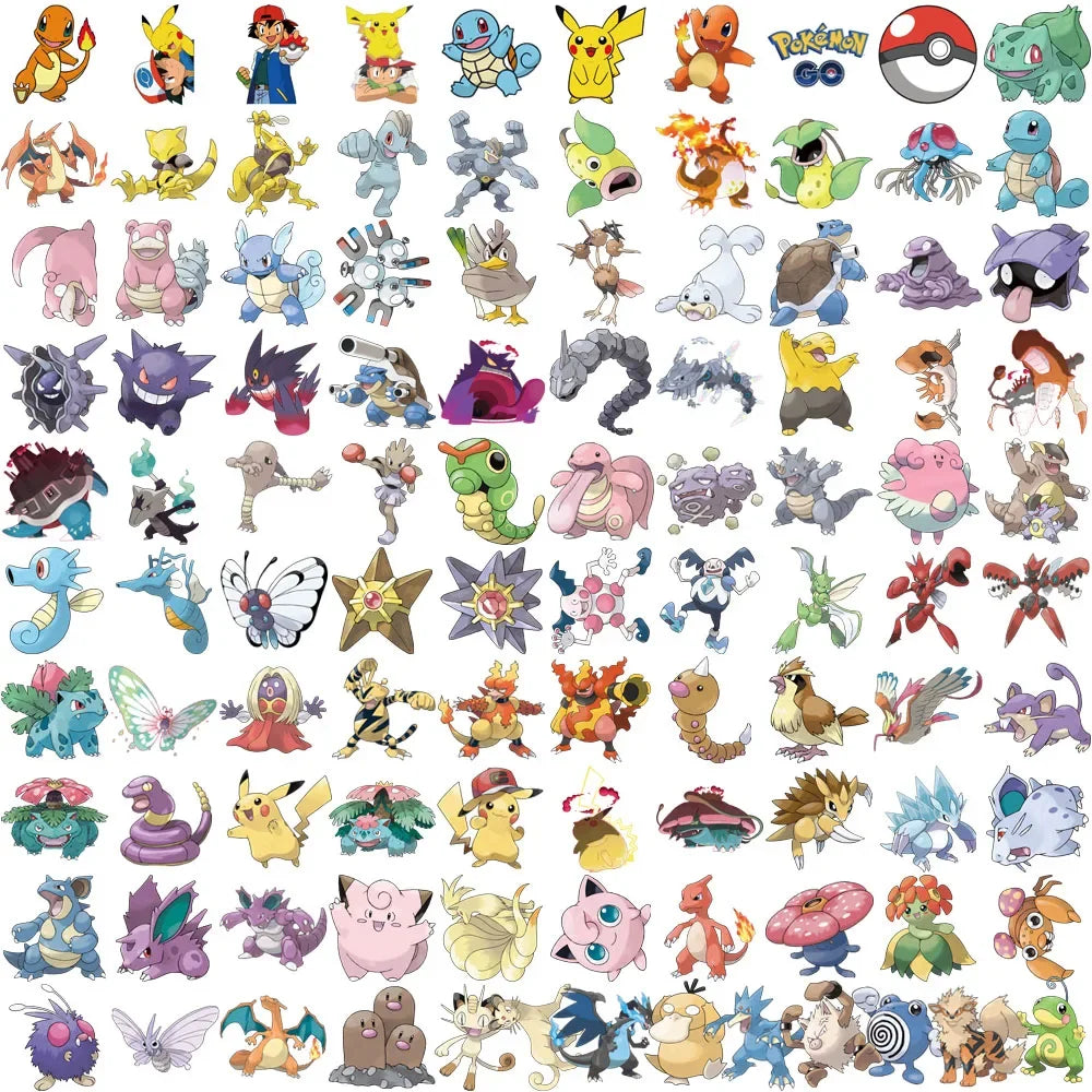 100/200 Stück Kawaii Pikachu Pokemon Aufkleber für Laptop Telefon Koffer Skateboard Gitarre Niedliche Cartoon Aufkleber Kind Geschenk Spielzeug