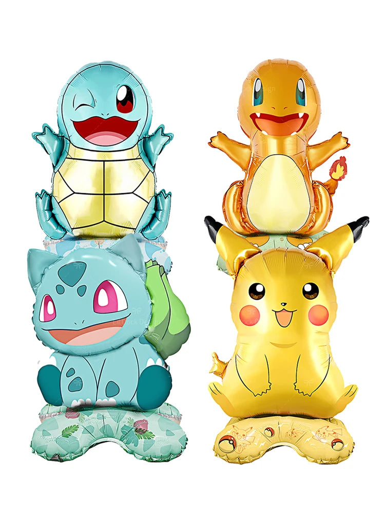Pokémon Ballon Set (4 Stück) – Stehende Folienfiguren Pikachu, Schiggy & Bisasam – Deko für Kindergeburtstag & Party