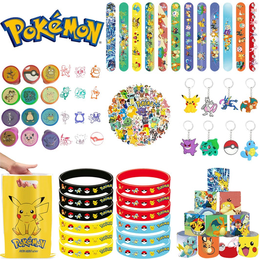Pokemon-Geburtstagsparty-Geschenke, Armband-Aufkleber, Geschenktüte, Schlüsselanhänger, kleine Geschenke für Jungen und Mädchen