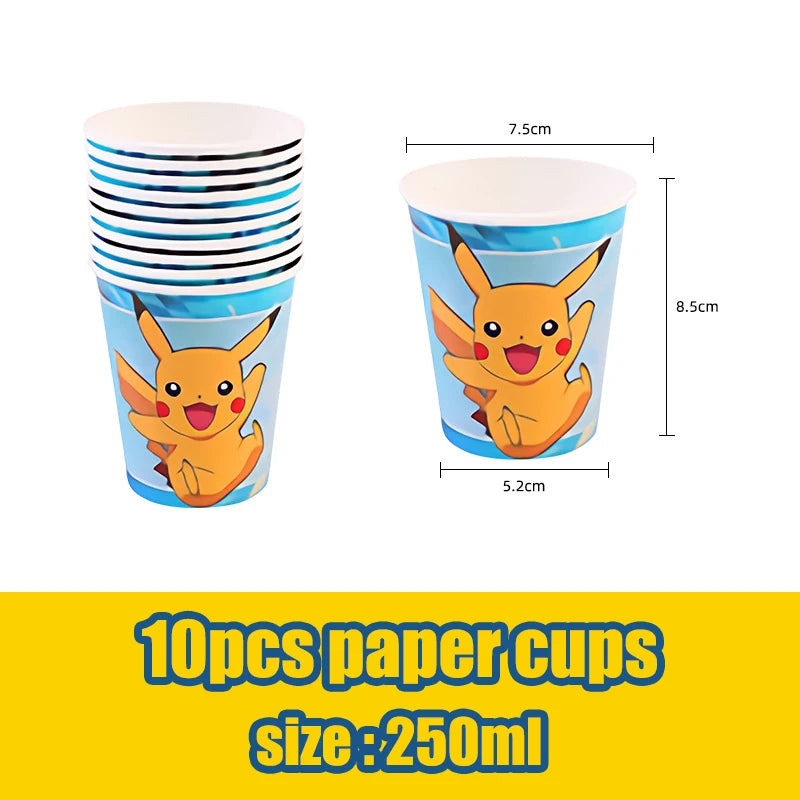 Pokémon Geburtstagsdeko Set – Papiergeschirr mit Pikachu: Teller, Becher, Servietten, Tischdecke & Partyzubehör für Kindergeburtstage