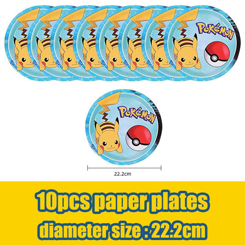 Pokémon Geburtstagsdeko Set – Papiergeschirr mit Pikachu: Teller, Becher, Servietten, Tischdecke & Partyzubehör für Kindergeburtstage