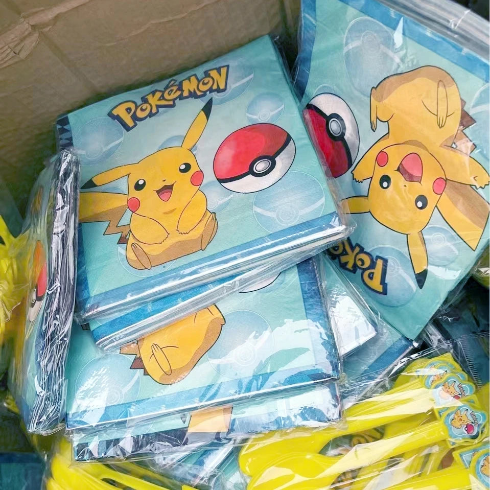 Pokémon Geburtstagsdeko Set – Papiergeschirr mit Pikachu: Teller, Becher, Servietten, Tischdecke & Partyzubehör für Kindergeburtstage