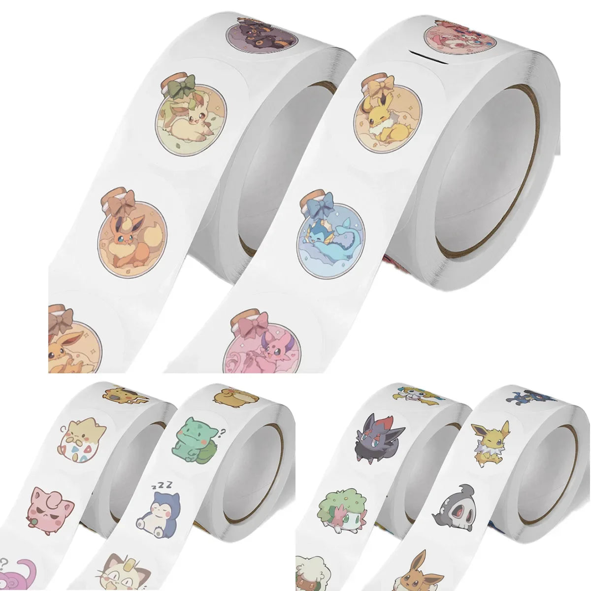 500 Aufkleber auf Rolle – Kawaii Pokémon-Sticker mit Pokemon-Motiven, DIY-Deko für Laptop, Kinder, Pokemon-Fans, Belohnung & Geschenk für Mädchen