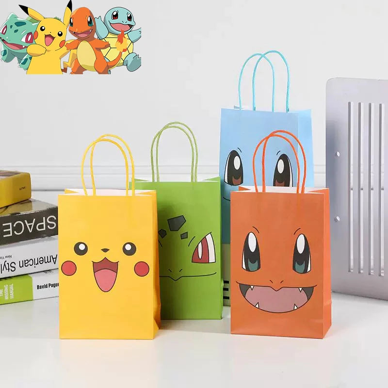 4 Pokémon Papiertüten – Geschenkverpackung mit Pikachu-Motiv für Kinderpartys, Süßigkeiten, Spielzeug & Party-Mitgebsel