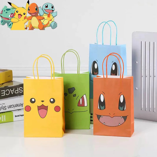 4 Pokémon Papiertüten – Geschenkverpackung mit Pikachu-Motiv für Kinderpartys, Süßigkeiten, Spielzeug & Party-Mitgebsel