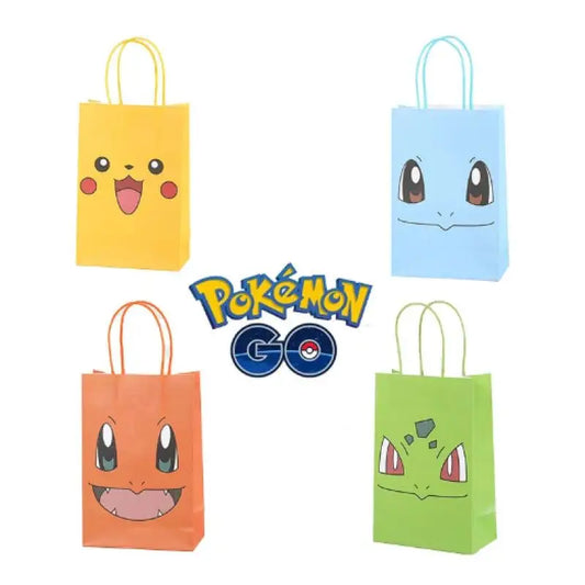 4 Pokémon Papiertüten – Geschenkverpackung mit Pikachu-Motiv für Kinderpartys, Süßigkeiten, Spielzeug & Party-Mitgebsel
